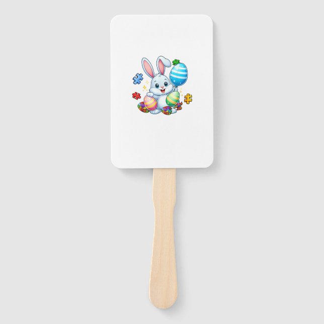 Funny Autism Awareness Puzzle Easter Bunny Eggs Ki Hand Fan (Front)