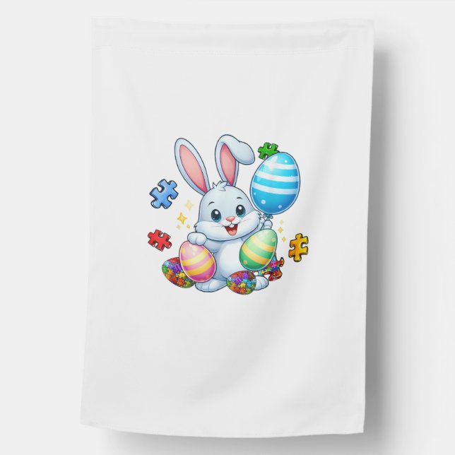 Funny Autism Awareness Puzzle Easter Bunny Eggs Ki House Flag (Front)