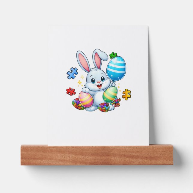 Funny Autism Awareness Puzzle Easter Bunny Eggs Ki Picture Ledge (Front)