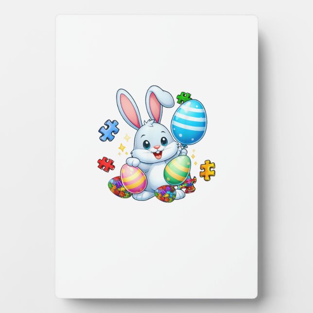Funny Autism Awareness Puzzle Easter Bunny Eggs Ki Plaque (Front)