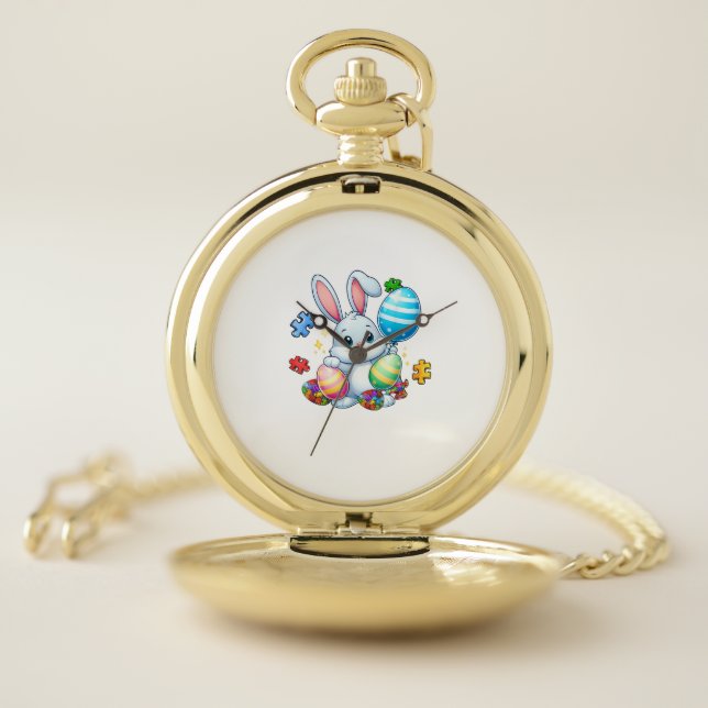Funny Autism Awareness Puzzle Easter Bunny Eggs Ki Pocket Watch (Inside)