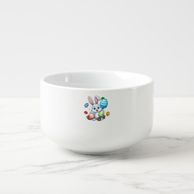 Funny Autism Awareness Puzzle Easter Bunny Eggs Ki Soup Mug (Front)