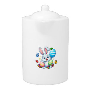 Funny Autism Awareness Puzzle Easter Bunny Eggs Ki Teapot