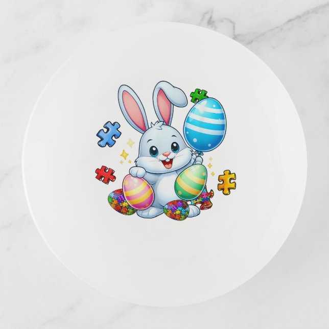 Funny Autism Awareness Puzzle Easter Bunny Eggs Ki Trinket Tray (Front)