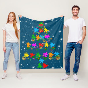Funny Autism Christmas Tree Tee Ornament Decor Gif Fleece Blanket