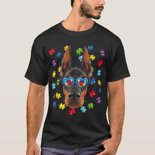 Funny Autism Doberman Dog Puzzle Sunglasses Boys K T_Shirt