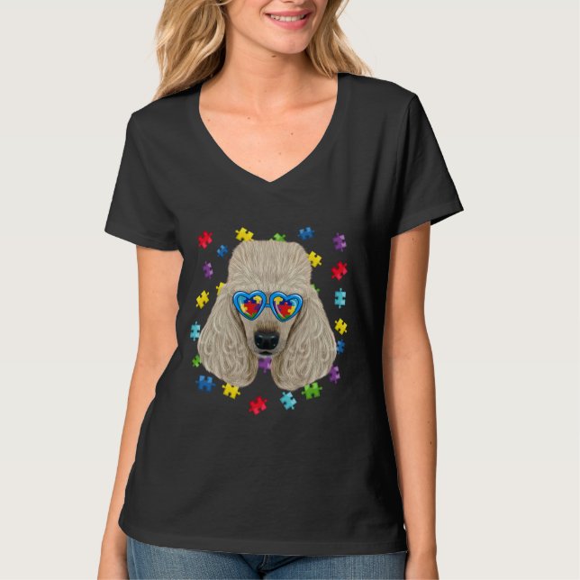 Funny Autism Poodle Dog Puzzle Sunglasses Boys Kid T-Shirt (Front)