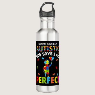 Funny Autism quotes "Society Says I'm Autistic, Go Stainless Steel Water Bottle