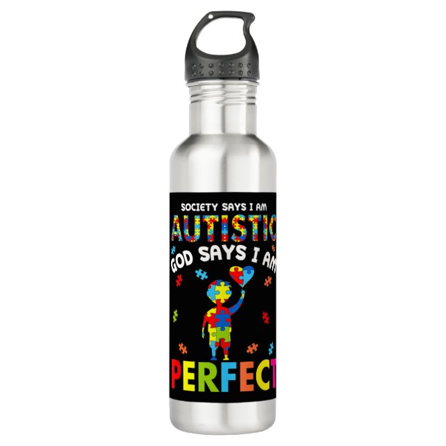 Funny Autism quotes "Society Says I'm Autistic, Go Stainless Steel Water Bottle (Front)