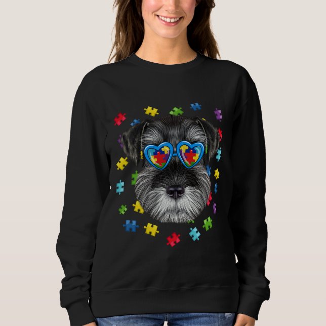 Funny Autism Schnauzer Dog Puzzle Sunglasses Boys  Sweatshirt (Front)
