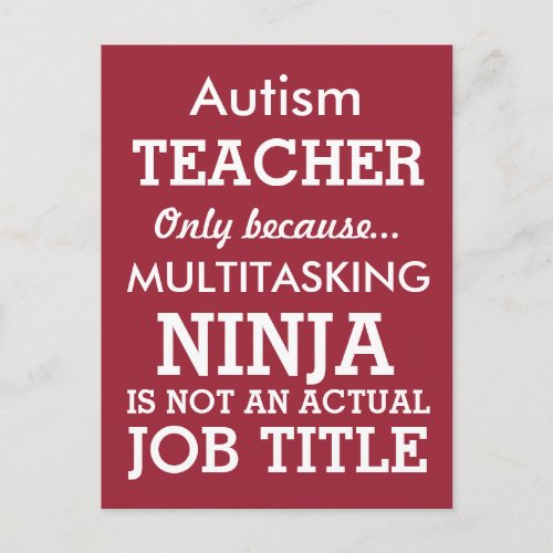 Funny Autism Special Needs Teacher Postcard