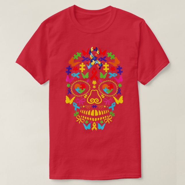Funny Autistic Skull Heart Puzzle Autism Awareness T-Shirt (Design Front)