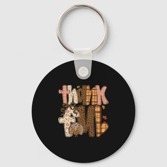Funny Autumn Fall Thankful Turkey Thanksgiving Gob Keychain (Front)