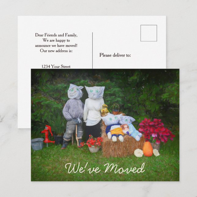 Funny Autumn Family Country Rustic Farm Moving Announcement Postcard (Front/Back)