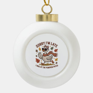 Funny Autumn Goose Ceramic Ball Christmas Ornament
