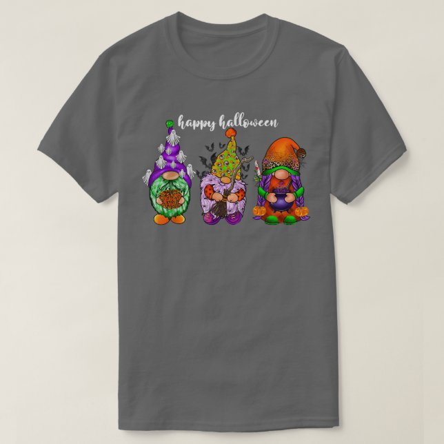 Funny Autumn Halloween Gnomes, Spooky Garden Gnome T-Shirt (Design Front)