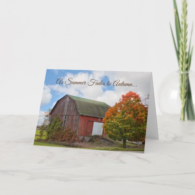 Funny Autumn Over the Hill Barn and Tree Birthday Card (Front)
