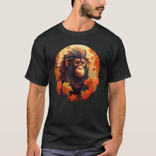 Funny Autumn Season with Leaves and Monkey for Fal T-Shirt (Front)