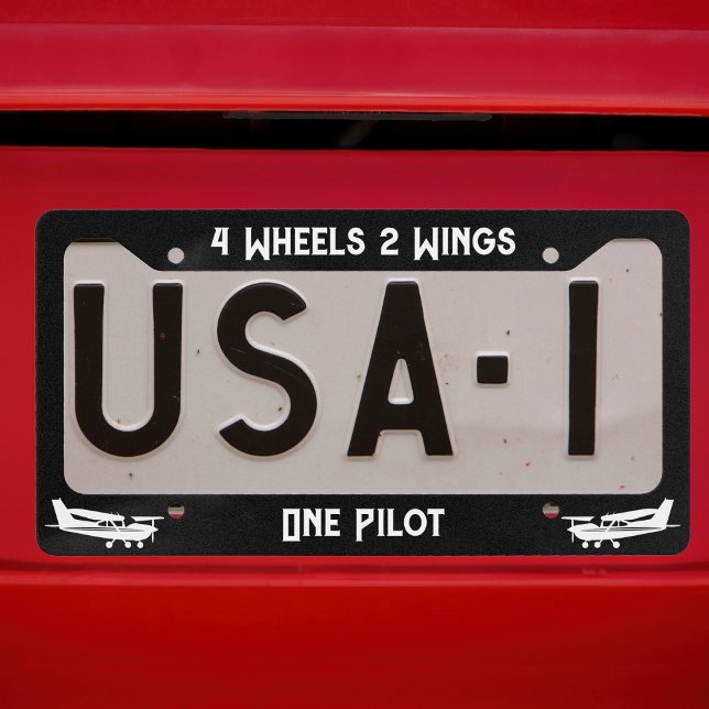 Funny Aviation 4 Wheels 2 Wings One Pilot Cool Car License Plate Frame (Creator Uploaded)