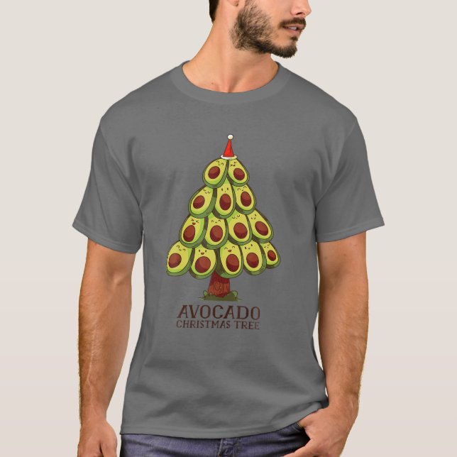 Funny Avocado Christmas Tree Red Santa Hat Fruit L T-Shirt (Front)