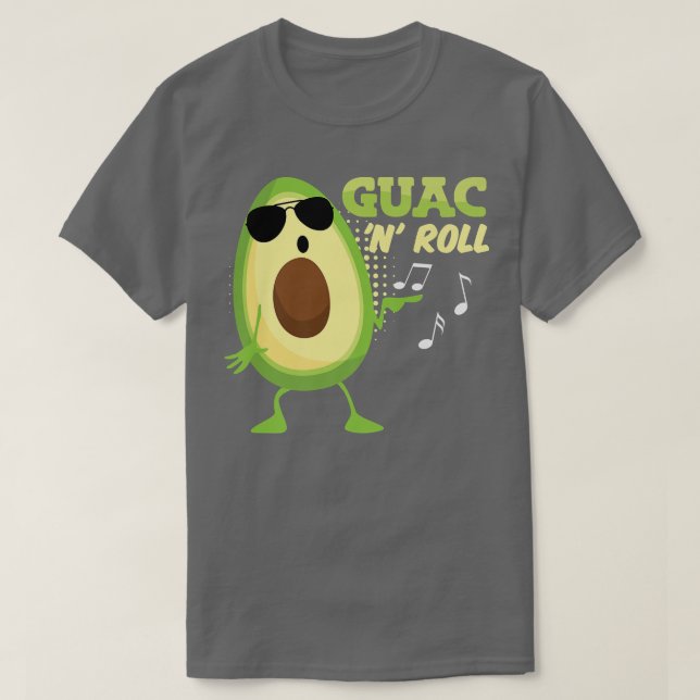 Funny Avocado Guac n Roll Guacamole Meican Rocker T-Shirt (Design Front)