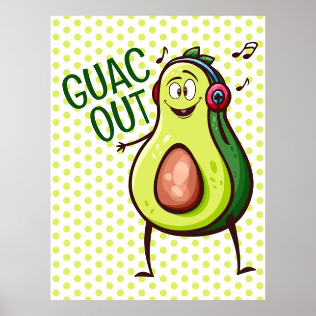 Funny Avocado Music Headphones Poster (Front)