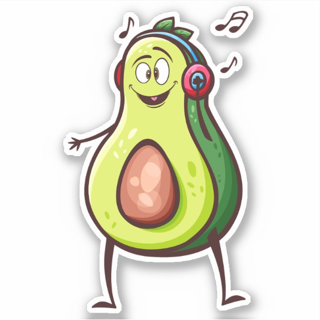 Funny Avocado Music Headphones Sticker (Front)