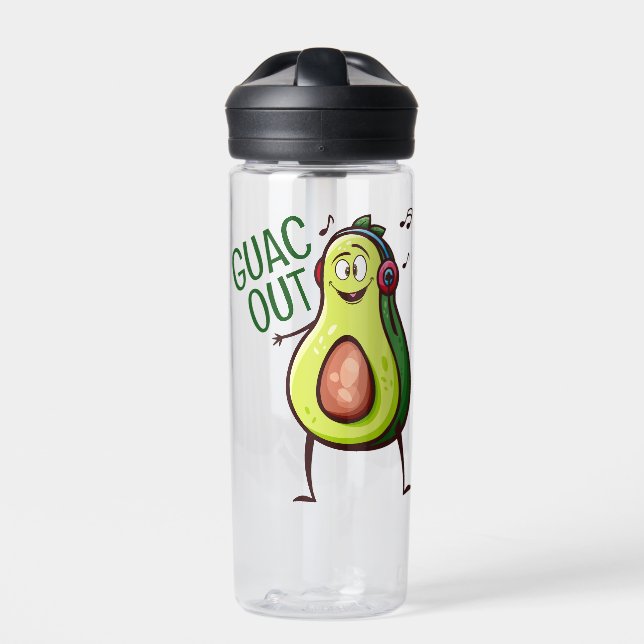 Funny Avocado Music Headphones Water Bottle (Front)