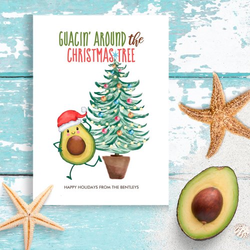 Funny Avocado Santa Guacin Around Christmas Tree Holiday Card