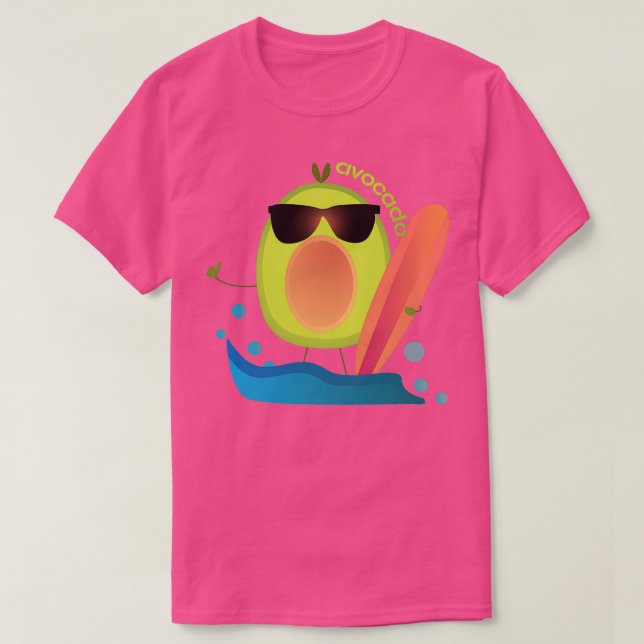 Funny Avocado Surfing Cute Funny Avocado T-Shirt (Design Front)