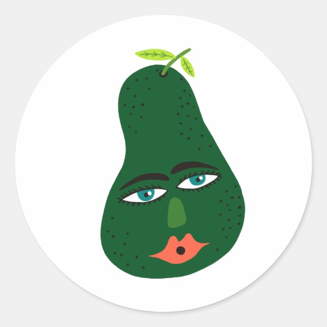 Funny Avocado Whimsical Classic Round Sticker (Front)