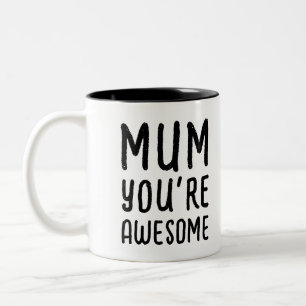 Funny Awesome Mom Son Modern Black And White Typo Two-Tone Coffee Mug