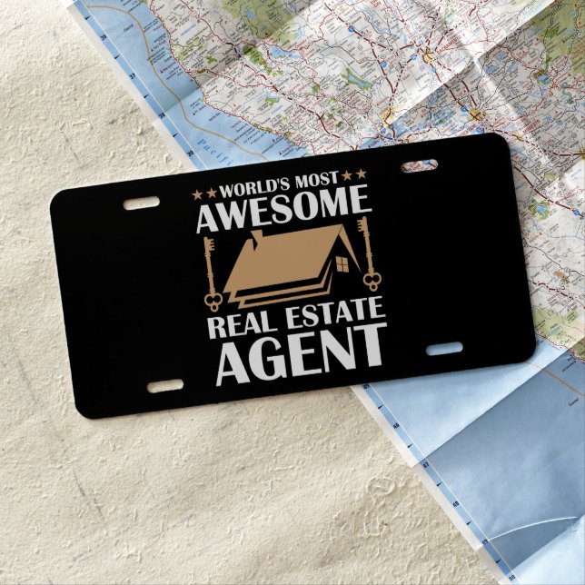 Funny Awesome Real Estate Agent Quote License Plate (In Situ)