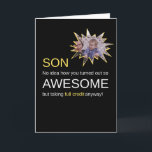 Funny Awesome Son on Black Birthday Card<br><div class="desc">This funny birthday card for son that says, “Son, no idea how you turned out so awesome but taking credit anyway” on a black background. It’s the perfect mix of sarcasm and love - ideal for parents who want to celebrate their son’s birthday with humor and personality. Whether you're shopping...</div>