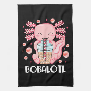 Funny Axolotl Bubble Tea Kitchen Towel