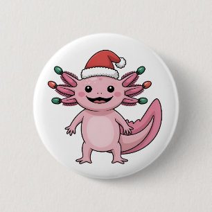 Funny Axolotl Christmas Santa Hat Xmas Outfit Button