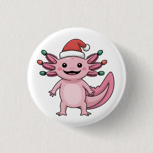Funny Axolotl Christmas Santa Hat Xmas Outfit Button