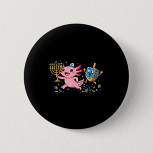 Funny Axolotl Dreidel Menorah Hanukkah Kids Womens Button