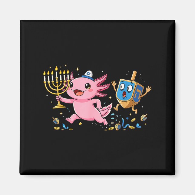 Funny Axolotl Dreidel Menorah Hanukkah Kids Womens Magnet (Front)