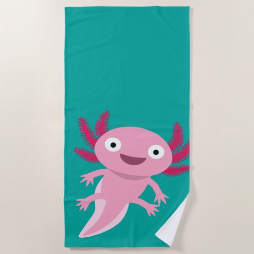 Funny Axolotl Illustration Beach Towel