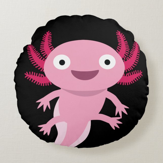 Funny Axolotl Illustration Round Pillow (Front)