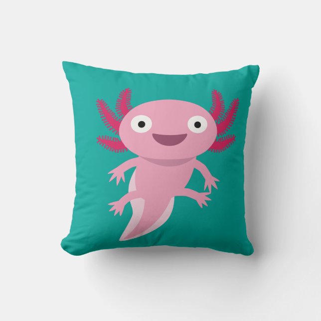 Funny Axolotl Illustration Throw Pillow (Front)