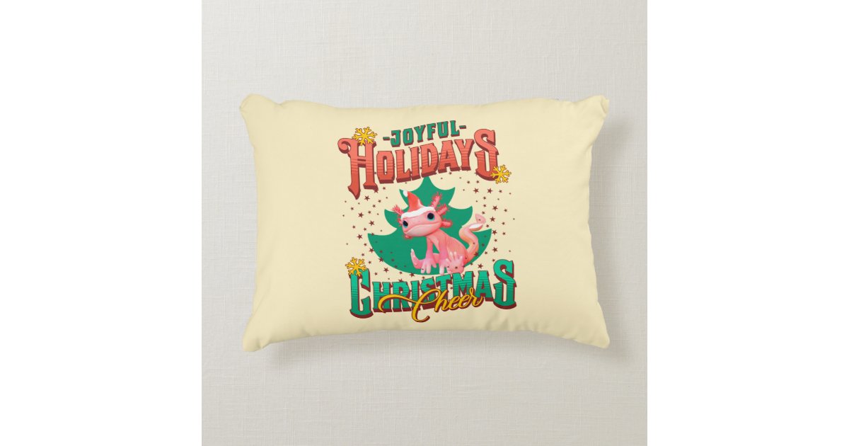 Funny Pink Axolotl Joyful Holidays Christmas Cheers Accent Pillow