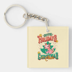 Funny Axolotl Joyful Holidays Christmas Cheers Keychain