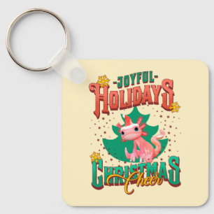 Funny Axolotl Joyful Holidays Christmas Cheers Keychain