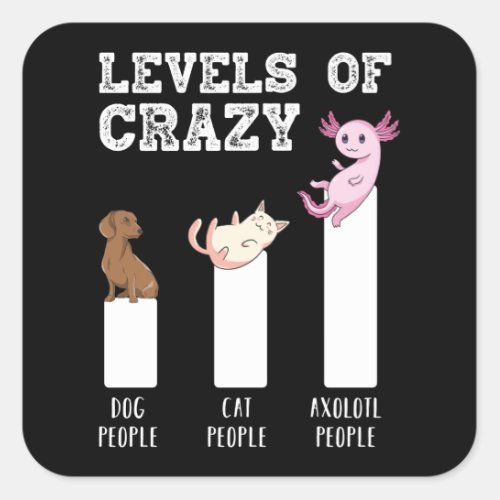 Funny Axolotl Levels of Crazy Animals Lover Gift Square Sticker