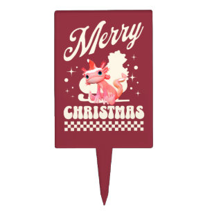 Funny Axolotl Merry Christmas Cake Topper