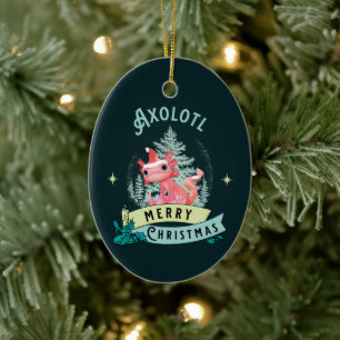 Funny Axolotl Merry Christmas Ceramic Ornament