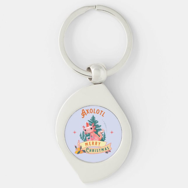 Funny Axolotl Merry Christmas Keychain (Front)