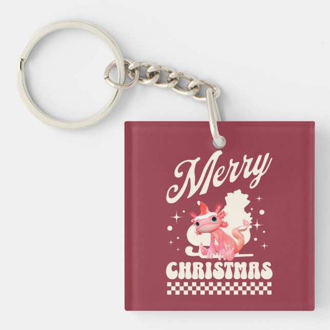 Funny Axolotl Merry Christmas Keychain (Front)